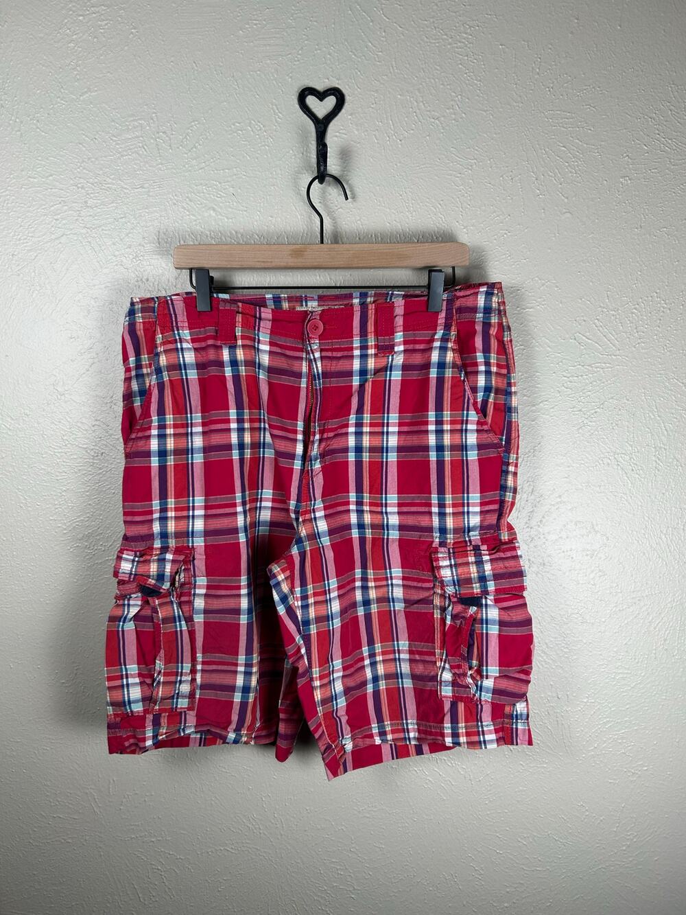 Urban Pipeline Cargo Shorts Mens Size 36 Red Plaid Lightweight Cotton Preppy Y2K